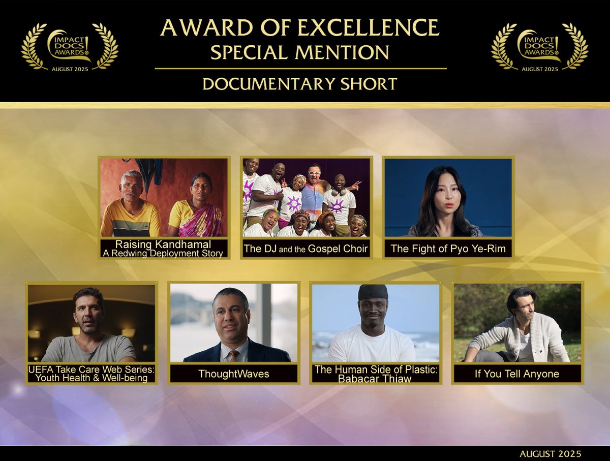 Congrats to the AWARD OF EXCELLENCE “SPECIAL MENTION” winners! Our TOP TEN Feature &amp; Short DOC filmmakers wowed with cinematic artistry, technical brilliance &amp; boundless creativity. Judges salute your achievements! ImpactDOCSAwards.com