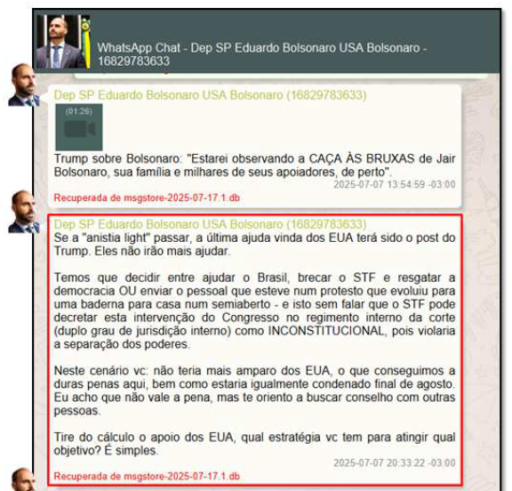 🚨 URGENTE

Eduardo Bolsonaro revela que é preciso escolher entre salvar Jair Bolsonaro e os réus no STF OU os presos no 08/01 e que se uma "anistia light" passar [sem o núcleo crucial do golpe], Trump não vai mais ajudar.

Largaram a mão da Débora do Batom!