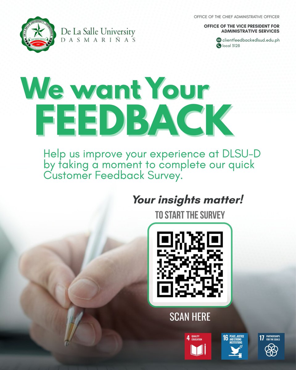 Your insights and suggestions matter in helping us improve our services and create a better Lasallian experience for everyone. 📷📷

📷 Take part today and make your voice count!