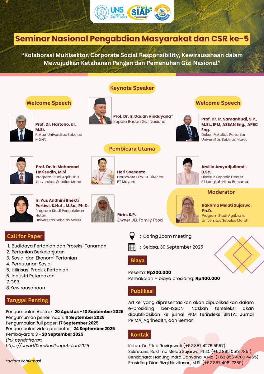 FPUNSOfficial's tweet photo. CALL FOR PAPERS: SEMINAR PENGABDIAN dan CSR ke-5

Fakultas Pertanian Universitas Sebelas Maret Surakarta mempersembahkan kegiatan "Seminar Pengabdian dan CSR ke-5" https://t.co/d07u83iwdP