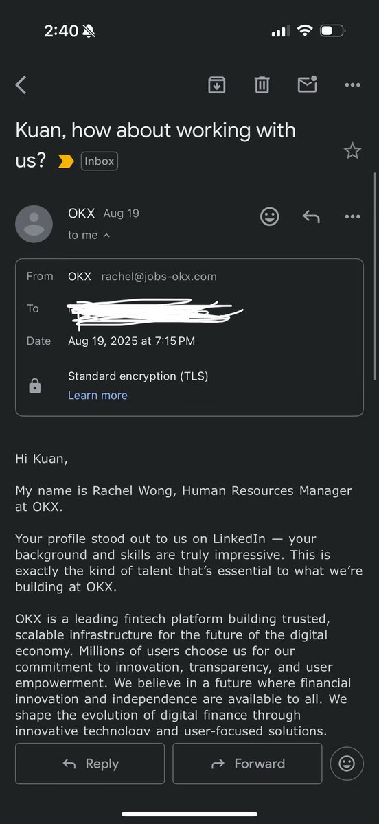 Hey <a href="/okx/">OKX</a> <a href="/okxchinese/">OKX中文</a> , someone pretends to be a hiring manager of your company to lure people to get on a video call.