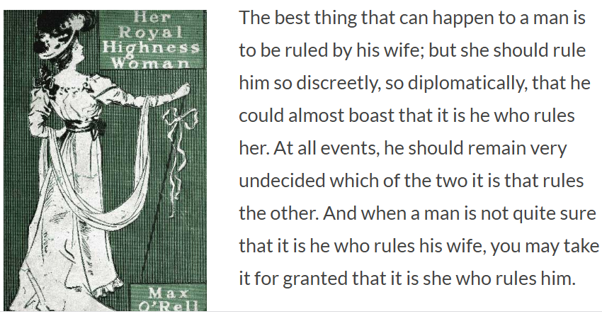 Gynocentrism's tweet photo. As Max O'Rell noted in the year 1900 (quoted below), men typically make their frame within the larger frame of gynocentrism, deluding themselves that they are guiding the interaction.   #FrameWithinFrame https://t.co/KzQGmjmpRZ