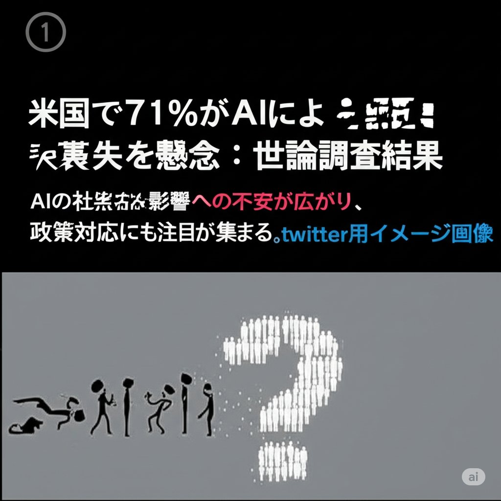 Hazuki_AI_Lab's tweet photo. ① 米国で71％がAIによる雇用喪失を懸念：世論調査結果
AIの社会的影響への不安が広がり、政策対応にも注目が集まる。 https://t.co/el9d2X1nDd