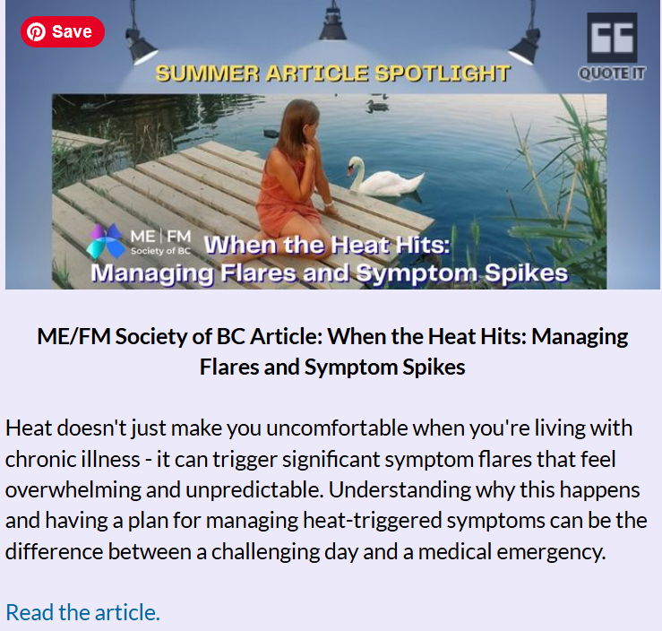 TomKindlon's tweet image. ME/FM Society of BC Article: When the Heat Hits: Managing Flares and Symptom Spikes

mefm.bc.ca/post/when-the-…

Screenshot from the Massachusetts ME/CFS &amp;amp; FM Association August Newsletter

#chronicillness #ChronicallyIll