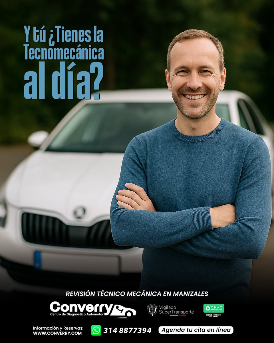 cdaconverry's tweet photo. 😊🚙 Nada como la tranquilidad de saber que tu carro está 100% legal y seguro.

Él ya cumplió con su Revisión Técnico Mecánica, ahora le toca a tu vehículo.

Y tú... ¿tienes la Tecnomecánica al día?

¡No lo dejes para después!
📆 Agenda tu cita hoy en CDA Converry #Manizales https://t.co/ctRqDaR8xG