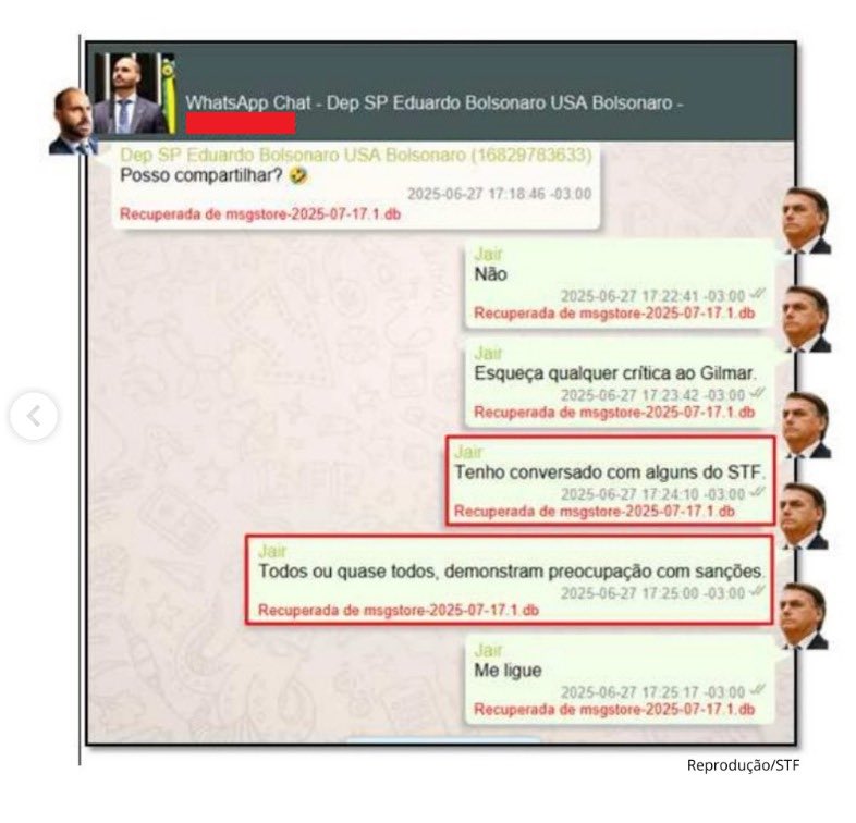 guivale's tweet photo. “Ditadura do STF” só nas páginas públicas…
Na conversa interna, eles sabem que não existe ditadura.
Estão tramando fuga, retaliações ao próprio país e atiçar a militância burra que reza pra pneu e faz contato com ETs

BOLSONARO PRESO JÁ
VTNC SEU INGRATO DO CARALHO
GRANDE DIA https://t.co/gxKyMk7T8x