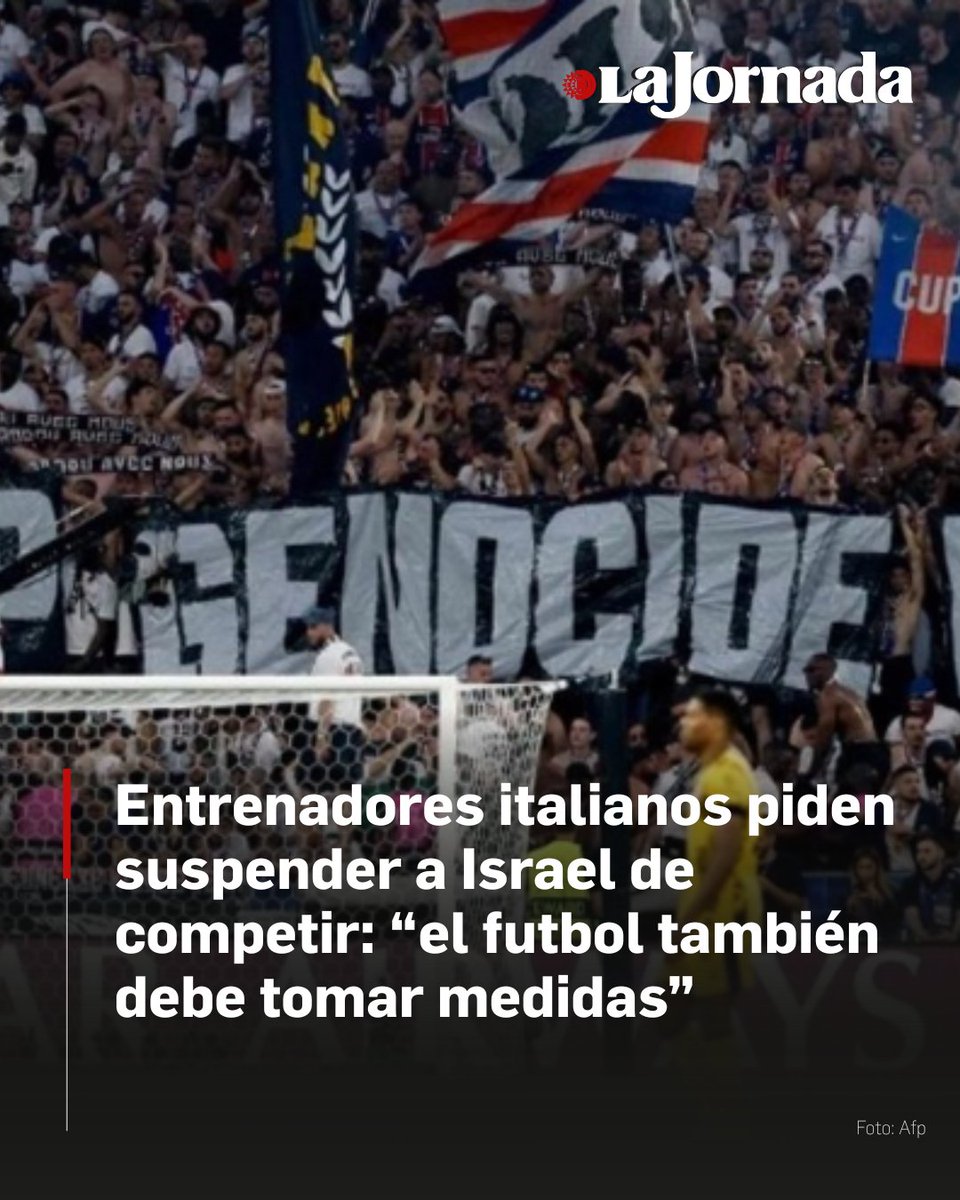 ⚽️🇮🇱 La Asociación Italiana de Entrenadores de Futbol (AIAC) está presionando para que Israel sea suspendido de competencias internacionales a causa de los ataques que comete en la franja de Gaza.

De cara a los partidos cruciales de clasificación para el Mundial, de Italia