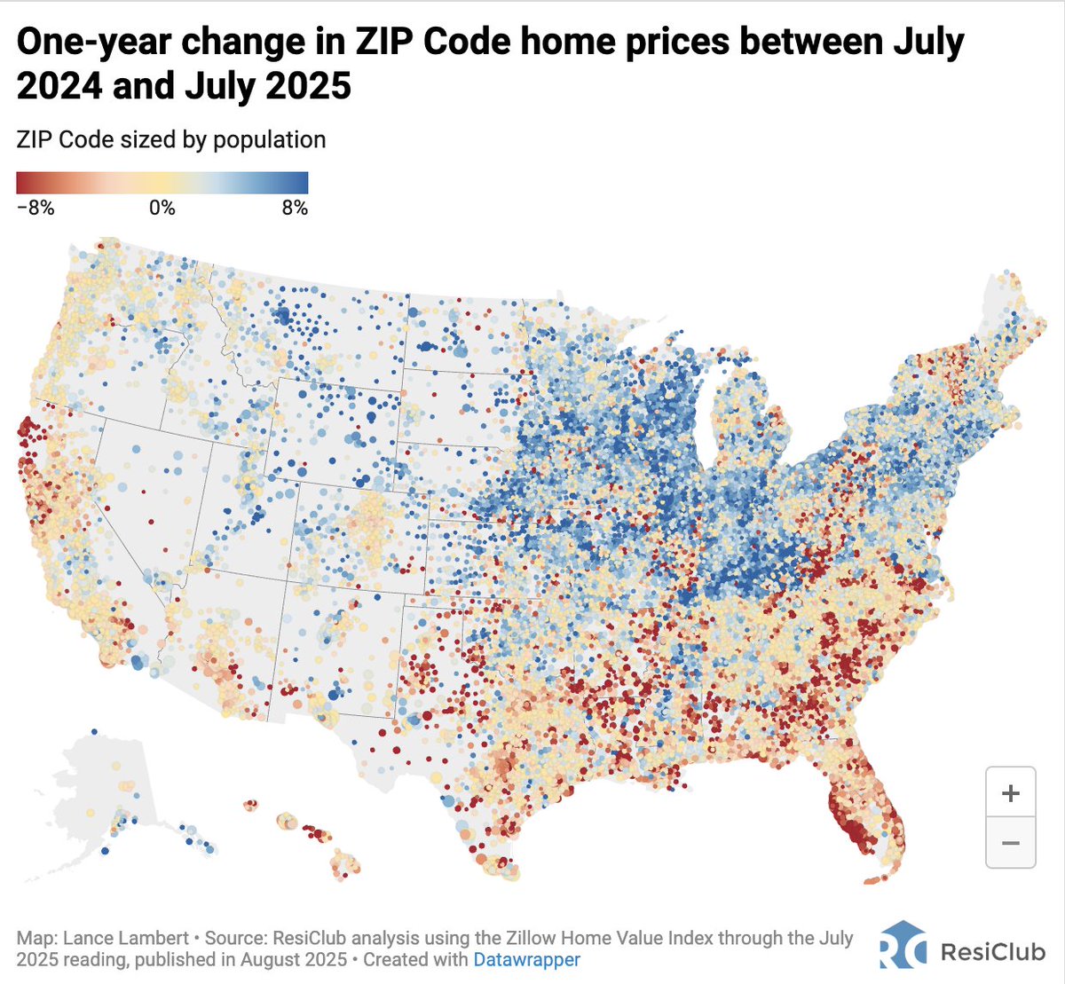 Lance Lambert (@newslambert) on Twitter photo This is a VERY bifurcated housing market
Year-over-year shift in home values, by ZIP Code
Chart via <a href="/ResidentialClub/">ResiClub 🏡📊</a> This is a VERY bifurcated housing market
Year-over-year shift in home values, by ZIP Code
Chart via <a href="/ResidentialClub/">ResiClub 🏡📊</a>