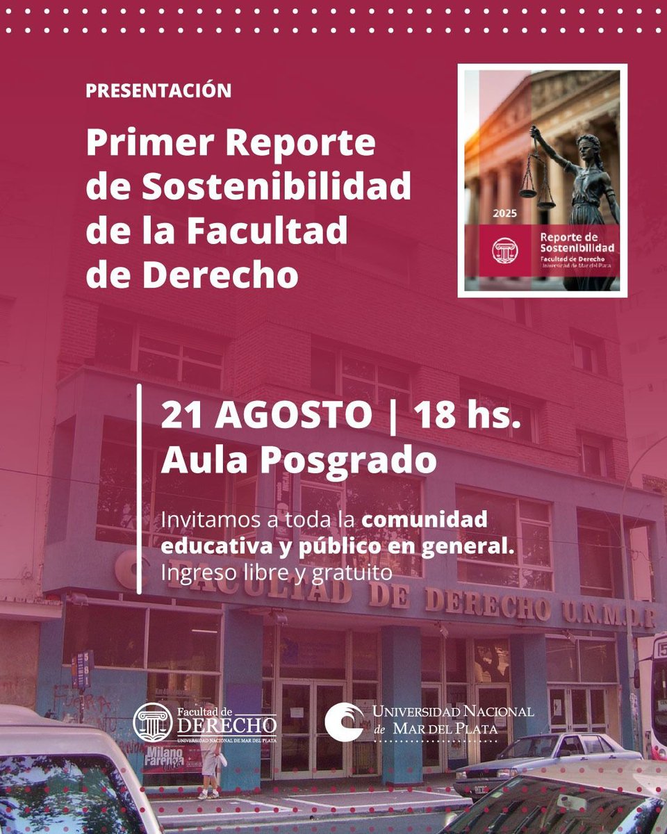 VelisGustavo's tweet photo. Invitamos a todos a este evento. Primera Memoria de Sostenibilidad de la Facultad de Derecho de la UNMDP @ArielMBordaisco @charlywalker @0223comar @unmdp @globalcompact @ASviSItalia @ACCREDIA @ahoramdp @UniGregoriana @unipv @mur_gov_ https://t.co/8sVbJqdP8O