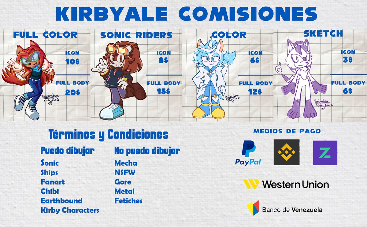 Abro las comisiones de nuevo, espero que haya clientes jaja. 

Por fin hay ejemplos actualizados. 

#sonic #commissionsopen