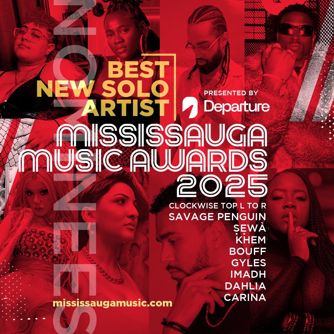Mississauga_M's tweet photo. Mississauga Music Awards 2025 - BEST NEW SOLO ARTIST nominees, presented by @departurefest:
➡️ #SavagePenguin
➡️ @askaboutsewa
➡️ #KHEM
➡️ #Bouff
➡️ @gylesmusic
➡️ #IMADH
➡️ @DahliaMusicNow
➡️ #Carina
Saturday SEP 13 @ 7pm!
TICKETS: https://t.co/HWprXGAcq1 https://t.co/vZ6SRzJoEq