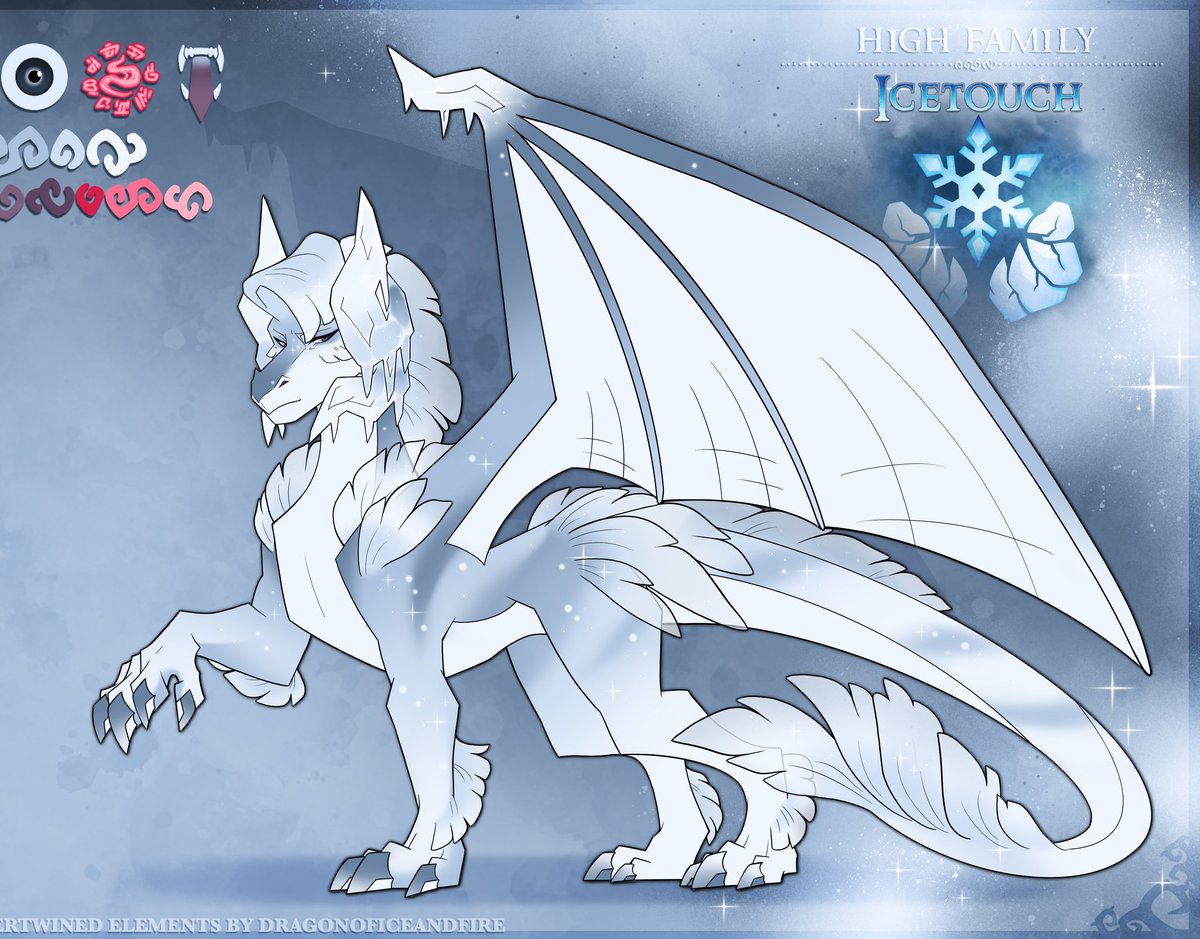 Azthmutt's tweet image. ❄️Glacilaris❄️
&quot;The Glacial Touch&quot;

The young &quot;heir&quot; and great prodigy of Icetouch. Known to be rather charming and well versed in a variety of literature. Glacilaris sculptures read like plays straight out of a book.

[ #destinyintertwined #dragondesign #dragon ]