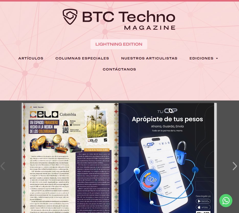 Celo Colombia ◘ (@celo_col) on Twitter photo ¿Ya viste la nueva edición de <a href="/btctechnomag/">BTC Techno Magazine</a>? 👀
Te compartimos el artículo sobre Celo Colombia.
Si no vas a estar en el @CriptoLatinFest, puedes leer la versión online aquí 👉 btctechno.io/magazine 📖
Y si quieres ir mañana al Crypto Latin Fest, reclama tu entrada aquí 🎟️: ¿Ya viste la nueva edición de <a href="/btctechnomag/">BTC Techno Magazine</a>? 👀
Te compartimos el artículo sobre Celo Colombia.
Si no vas a estar en el @CriptoLatinFest, puedes leer la versión online aquí 👉 btctechno.io/magazine 📖
Y si quieres ir mañana al Crypto Latin Fest, reclama tu entrada aquí 🎟️: