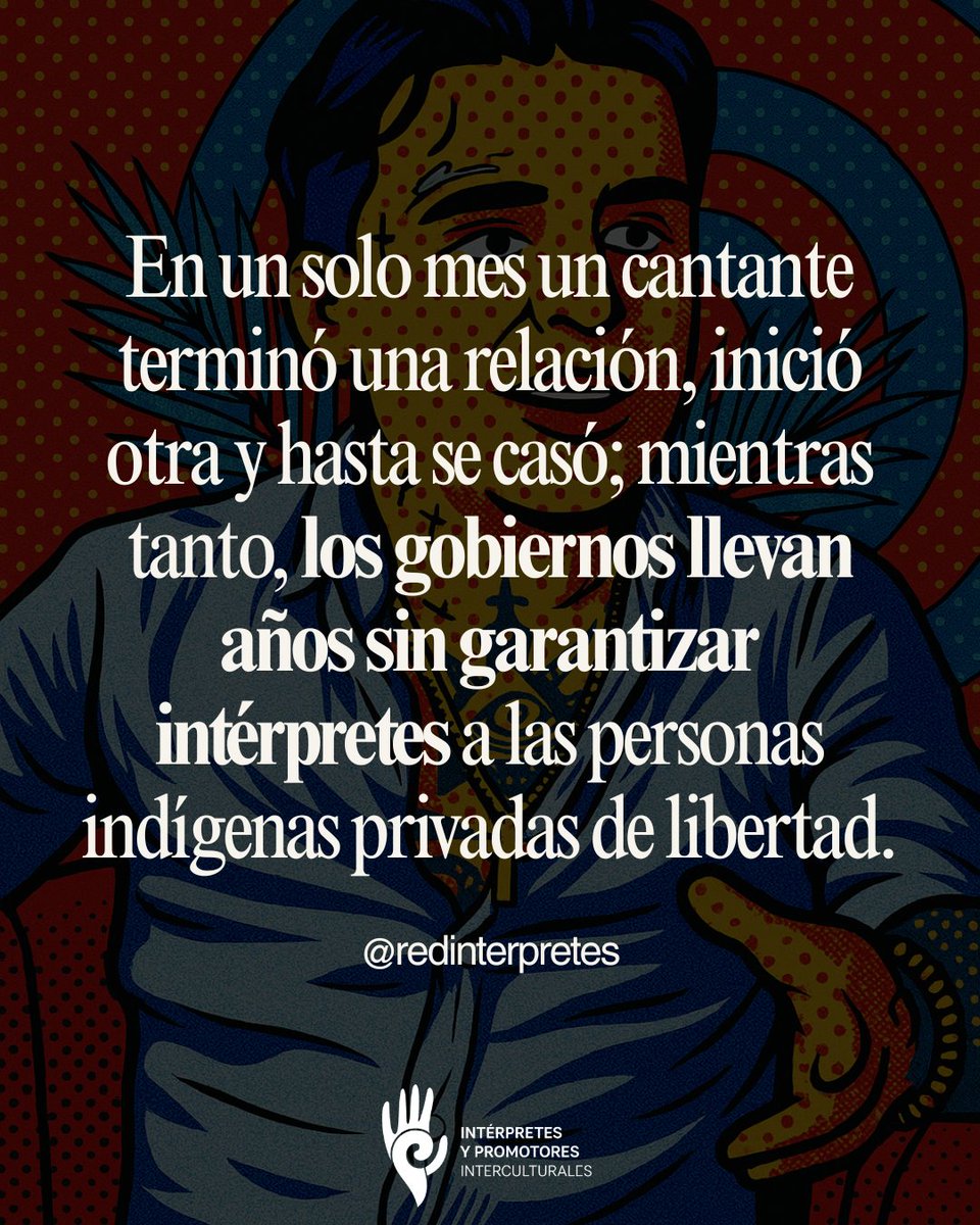 💍🎤 En un mes un cantante cambió de pareja y hasta se casó...
😡 Los gobiernos llevan AÑOS sin garantizar intérpretes a personas indígenas privadas de libertad.

👉 ¿Farándula o derechos?
#Oaxaca #Redinterpretes