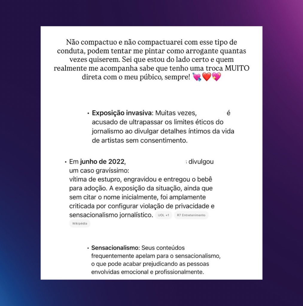 Publicação de Bella Campos feita para Leo Dias - Foto: Reprodução 