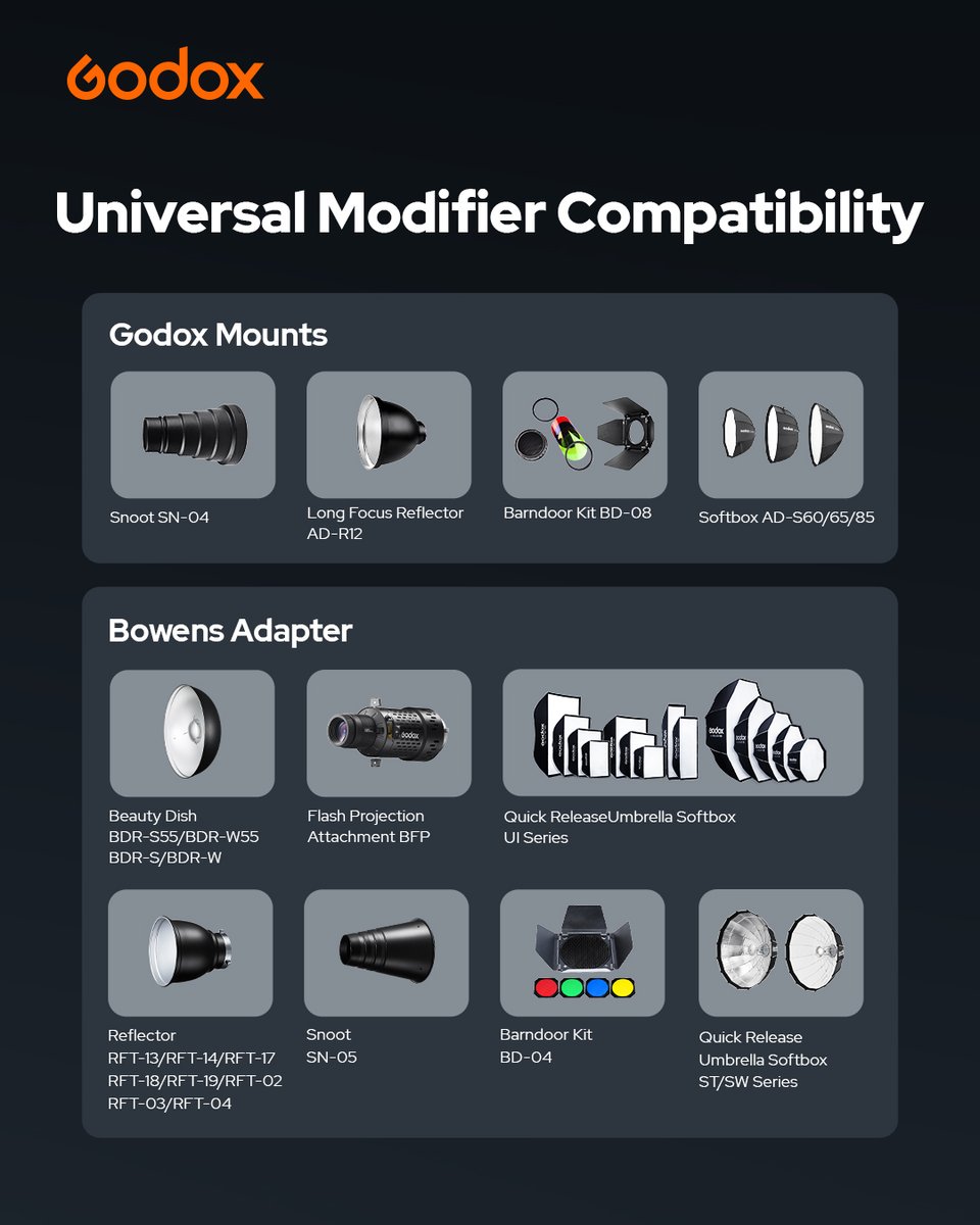 GodoxGlobal's tweet image. Meet the Godox AD400ProII
⚡ 400Ws | 460 pops
❄️ Freeze Mode: 1/27,770s
🌡️ ±75K Color-Stable Mode
🎚️ 1/512 Power Control
💡 30W Bi-Color Modeling Lamp
📶 One-Tap X3 Sync
📺 Color TFT Screen
🔗 Universal Modifiers
RRP: $649
#Godox #AD400ProII #FlashPhotography #400Ws
