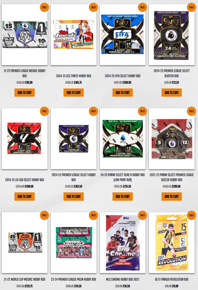 Clearance Sale! ⚡️

- Huge discounts on all sealed soccer boxes! 📦
- Buy 3 Get 1 FREE on Gold Value Packs! 🪙
- Over 200 new soccer cards on site! ⚽️

Link in bio to our site!🔗