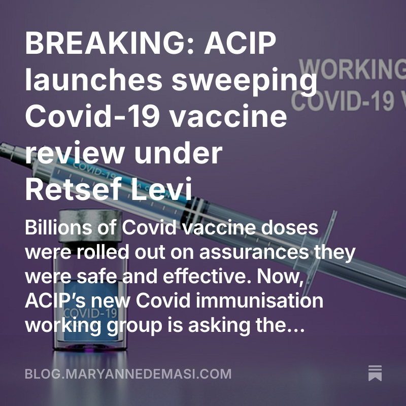 Maryanne Demasi, PhD (@maryannedemasi) on Twitter photo The creation of a Covid-19 working group will be more than bureaucratic housekeeping—it is a test of whether ACIP can restore the public’s trust by confronting uncomfortable truths.
How this will play out is uncertain? See my exclusive interview with chair, <a href="/RetsefL/">Retsef Levi</a> 👇 The creation of a Covid-19 working group will be more than bureaucratic housekeeping—it is a test of whether ACIP can restore the public’s trust by confronting uncomfortable truths.
How this will play out is uncertain? See my exclusive interview with chair, <a href="/RetsefL/">Retsef Levi</a> 👇