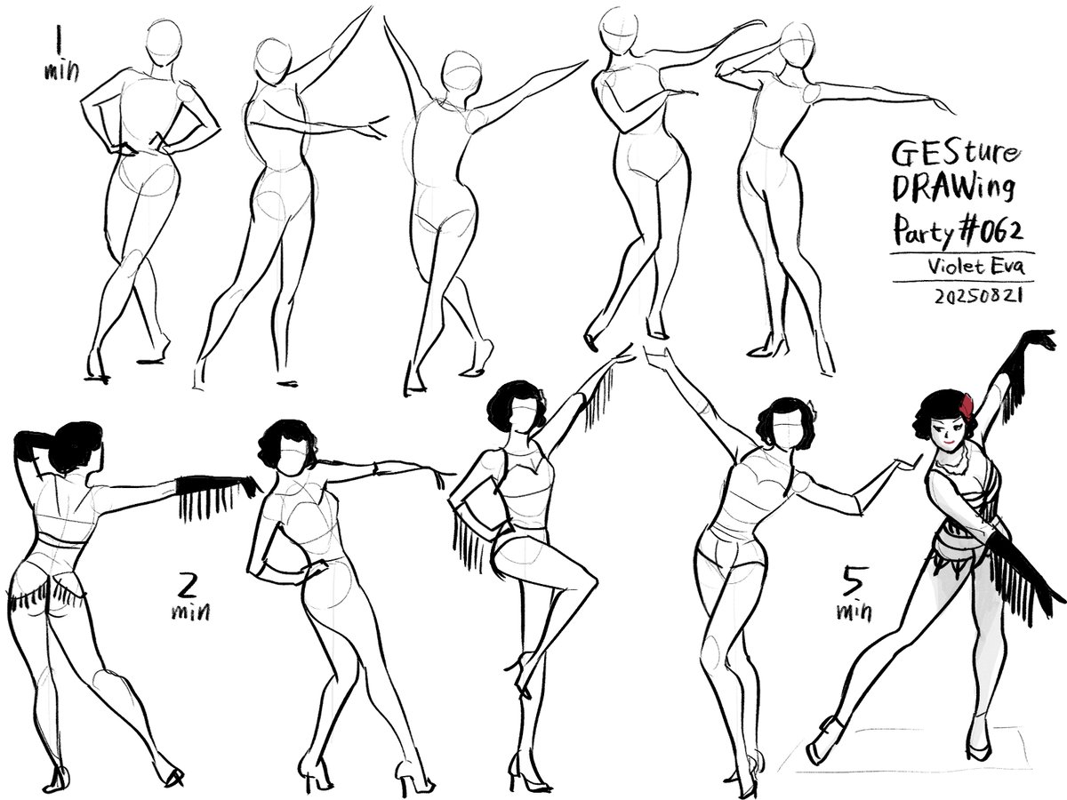 GESture DRAWing Party : #062。モデルはヴァイオレット エヴァさん。
ショータイム✨華やか！実際のポーズはもっとしなやかでダイナミックです。
#GESDRAWParty #じぇすどろパーティ