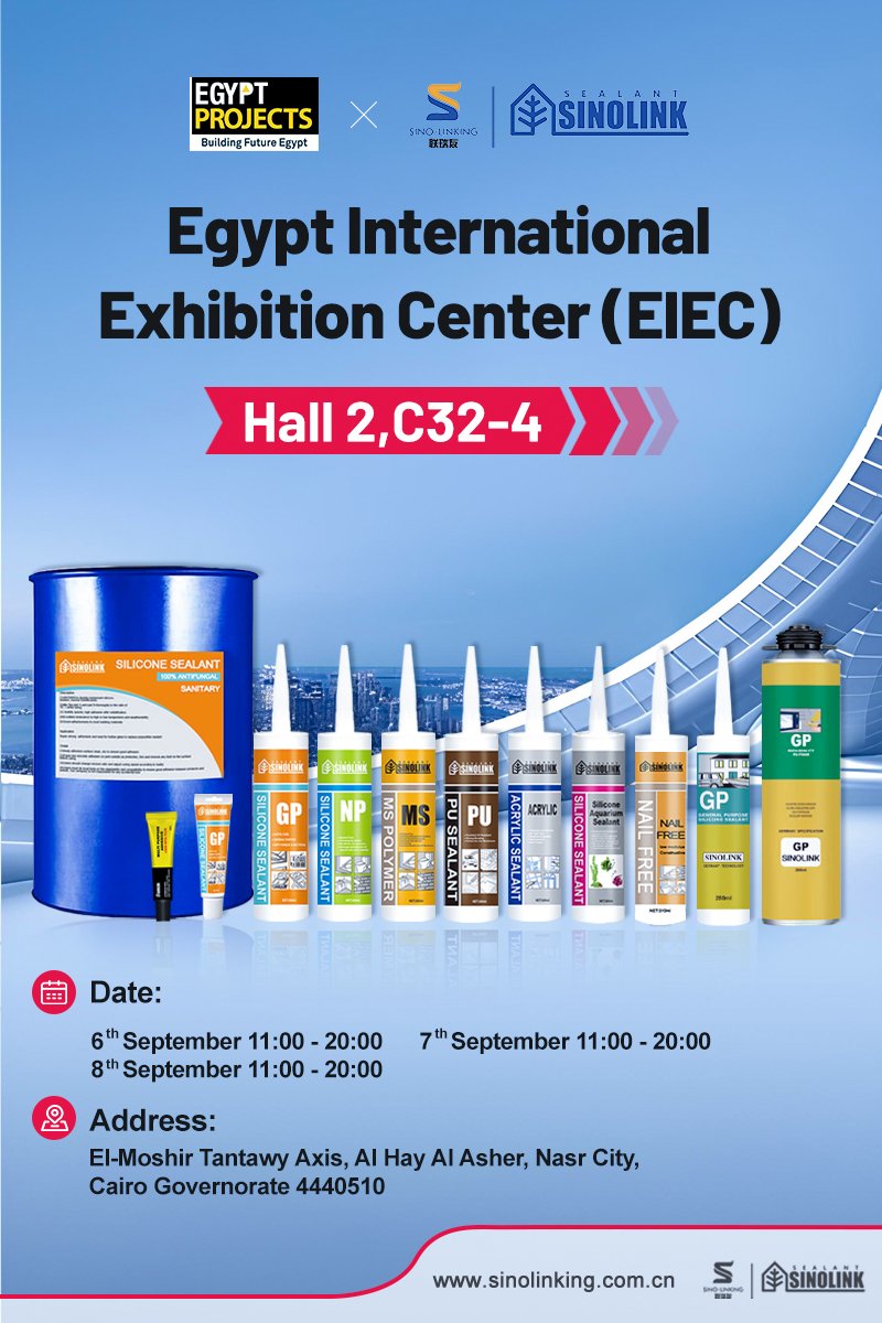 Meet us at Egypt International Exhibition Center (EIEC) 2025!
📍 Date: Sept 6-8, 2025
📍Venue: Egypt International Exhibition Center (EIEC)
📍Booth: Hall 2, C32-4
Discover our high-performance silicone sealants and find the perfect solution for your projects.