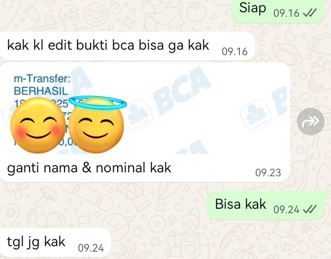 Halo sayang surat sakit open lagi ya😍
Surat lain request
request invoice pembayaran bisa yaaaa
mau edit bukti tf juga bisa ya
#zonauang️ #zonajajan #zonajoki #jokimurah