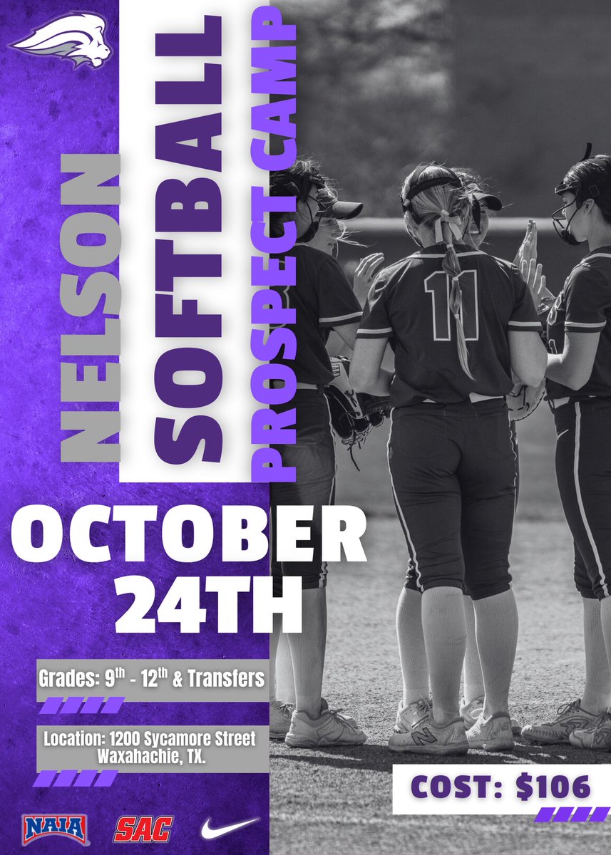 We will be hosting our Fall prospect camp on Friday, October 24th! 

This is a great opportunity for players to come showcase their skills, receive evaluations from the coaching staff and ask questions about the University and our program! 

softball.nelsonsportscamps.com
