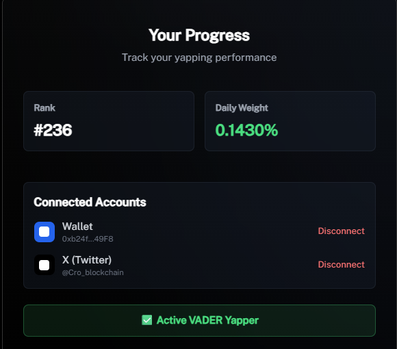crypto blockchain (@cro_blockchain) on Twitter photo This is Day - 17 of joining $VADER yapping..
Today my Rank is 236..
keep yapping and grinding about <a href="/Vader_AI_/">VaderAI</a> 
I'm not stoping here.. i want to go undre 100 rank..
CAP STAYS ON 🧢 This is Day - 17 of joining $VADER yapping..
Today my Rank is 236..
keep yapping and grinding about <a href="/Vader_AI_/">VaderAI</a> 
I'm not stoping here.. i want to go undre 100 rank..
CAP STAYS ON 🧢