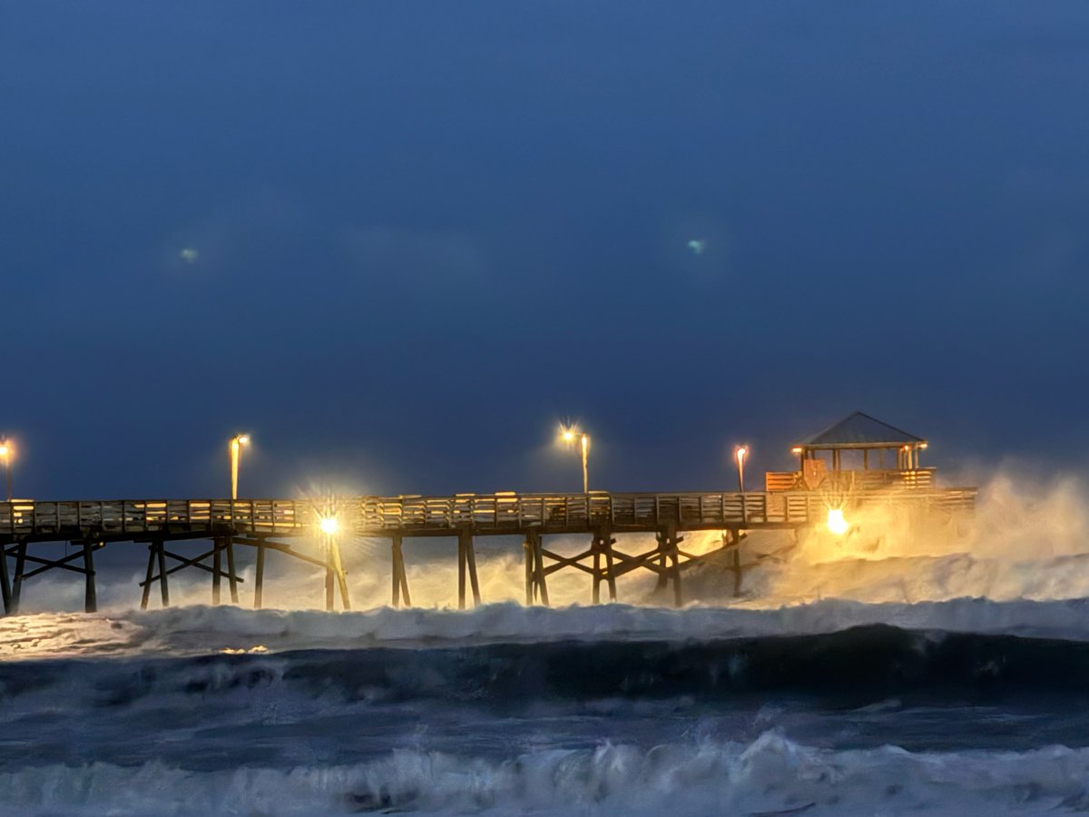 Oceanana Pier in Atlantic Beach v. Hurricane Erin, as captured by one of our colleagues.

Dangerous seas and associated storm surge and coastal flooding threat peaks tonight and into Thursday.
