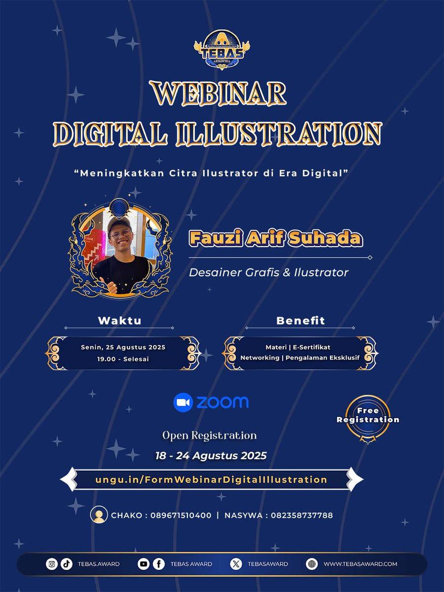 Yukk, ikuti Webinar Digital Illustration bersama Kak Fauzi, yang sudah berkecimpung di dunia design grafis dan illustrator!

Jangan lupa catat tanggalnya yaa:
🗓Senin, 25 Agustus 2025
⏰19.00 - 21.00 WIB
📍Online via Zoom
Benefit: E-sertifikat, dan networking