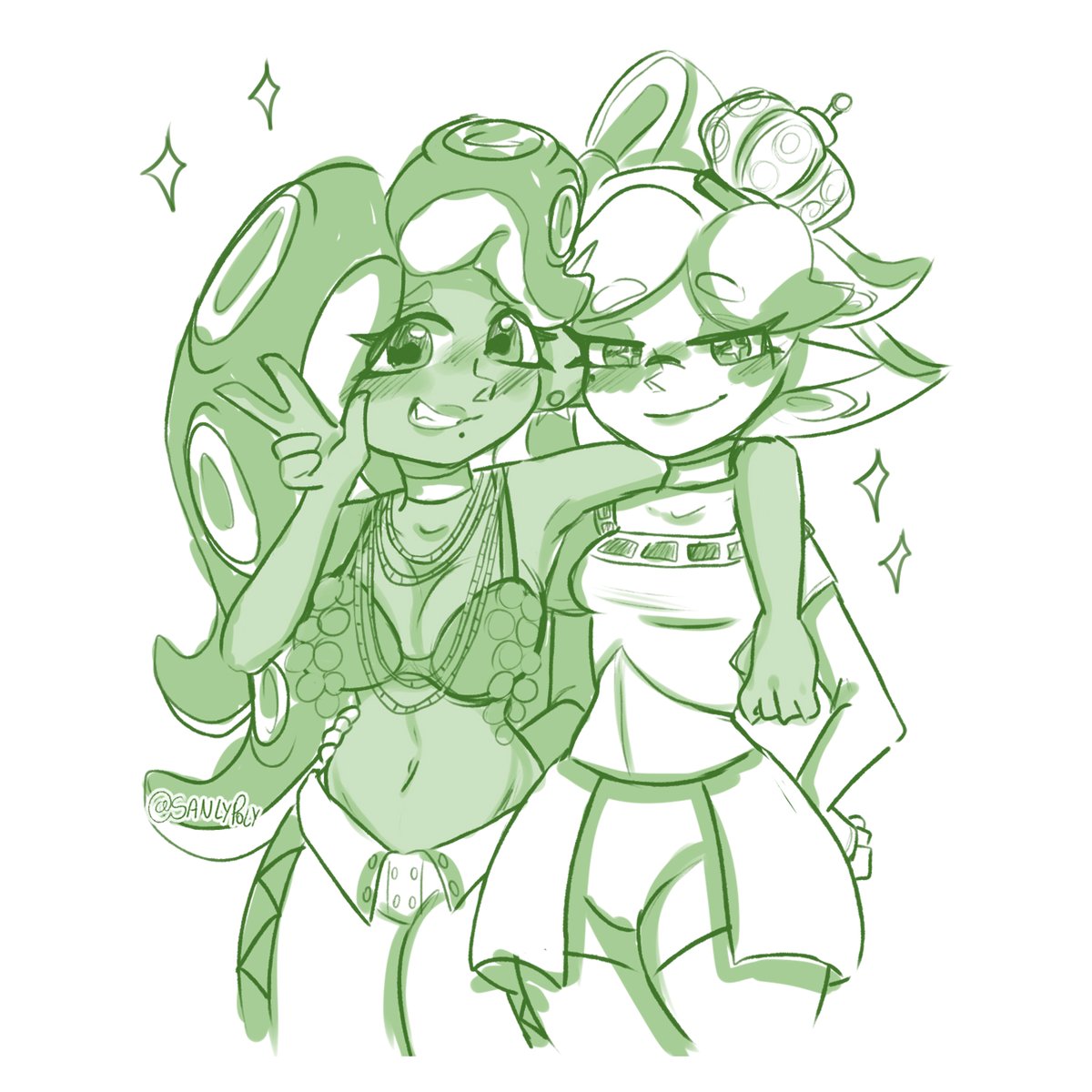 Marina and Marie doodle for this night 💚
#splatoon