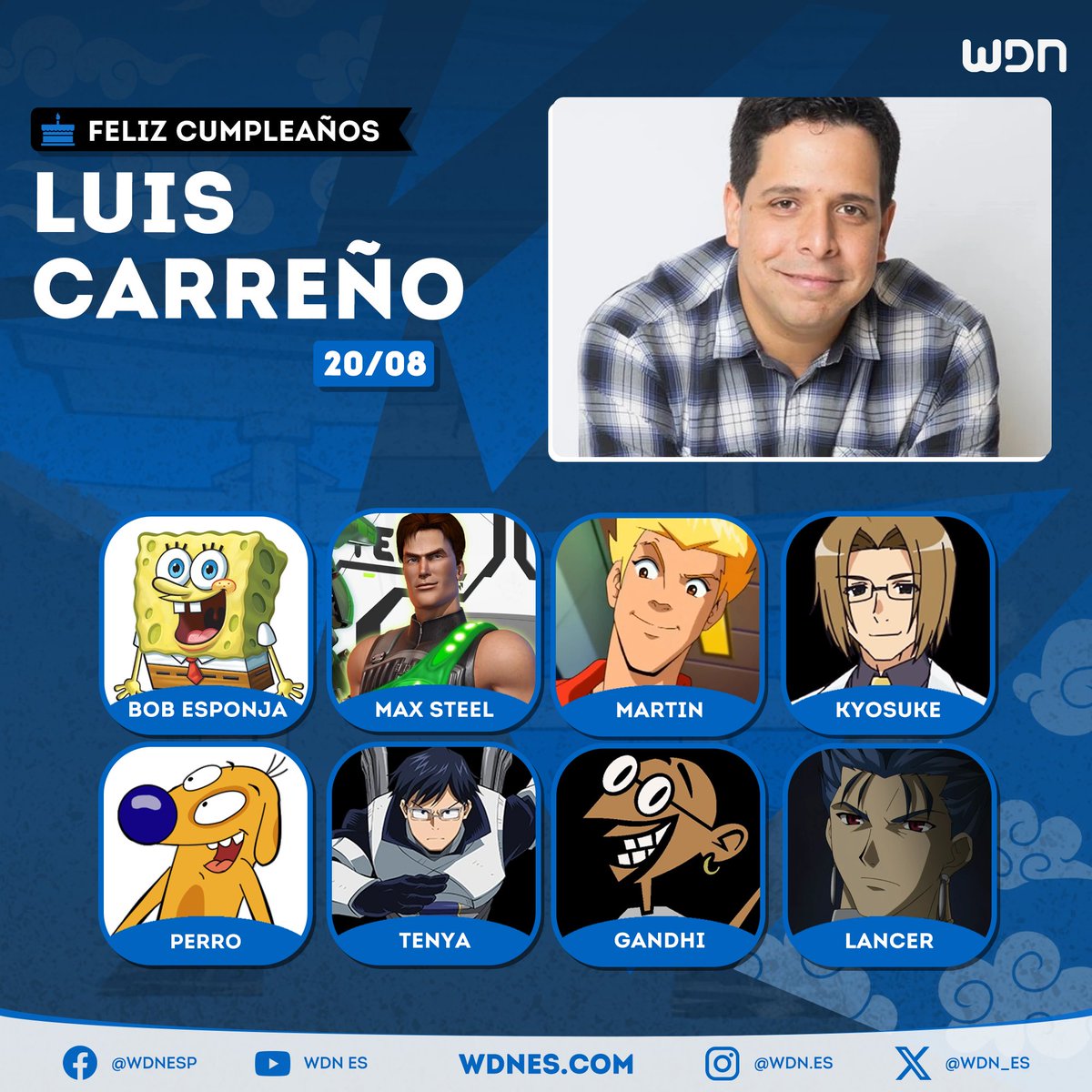 WDN ES - World Dubbing News (@wdn_es) on Twitter photo 🎂 | Cumpleaños
Le deseamos un feliz cumpleaños al actor de doblaje <a href="/luiscarreno1/">Luis Carreño</a>, ¡esperamos que la pase increíble en compañía de sus familiares y seres queridos! 🎂 | Cumpleaños
Le deseamos un feliz cumpleaños al actor de doblaje <a href="/luiscarreno1/">Luis Carreño</a>, ¡esperamos que la pase increíble en compañía de sus familiares y seres queridos!