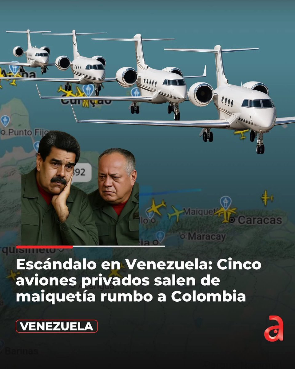 ÚLTIMA HORA 🚨 Un movimiento inusual ha generado alarma en el aeropuerto internacional de Maiquetía, cercano a Caracas. En las últimas horas, cinco aviones privados despegaron con rumbo hacia la frontera con Colombia, amigos de los <a href="/PartidoLibre/">Partido Libre</a>  o son de los del Familion