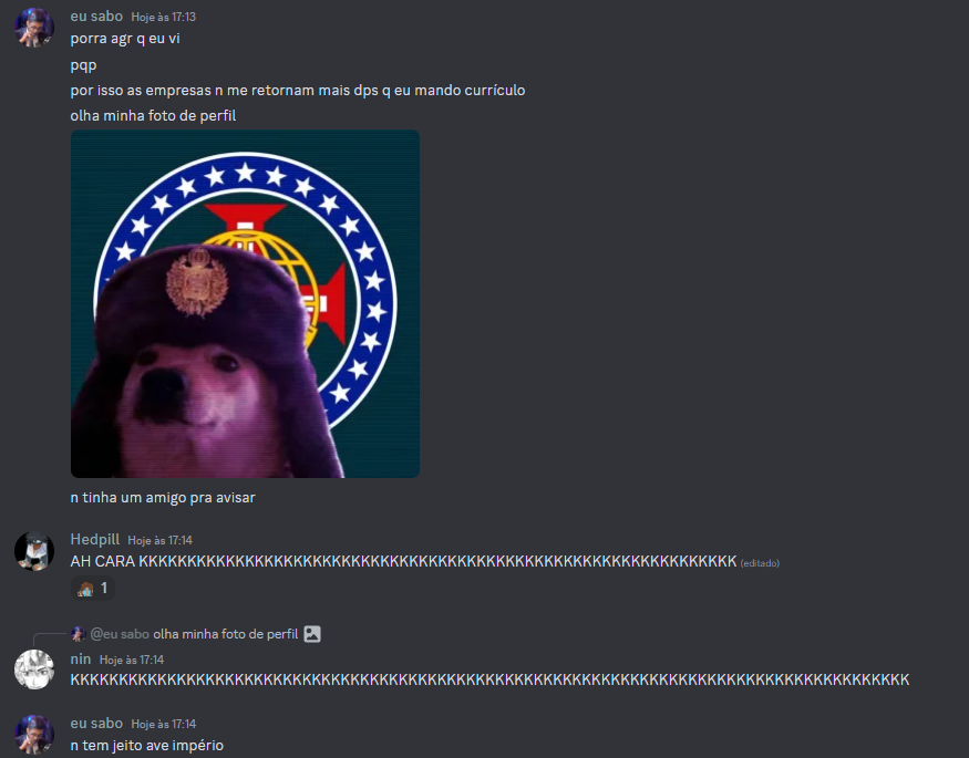 ContextOf53404's tweet image. O cara tentando ser contratado pelo perfil do zap é fogo kkkkkkkkk
nasceu pra ser mei ou jovem aprendiz de morador de rua, não tem como
"ave, império"