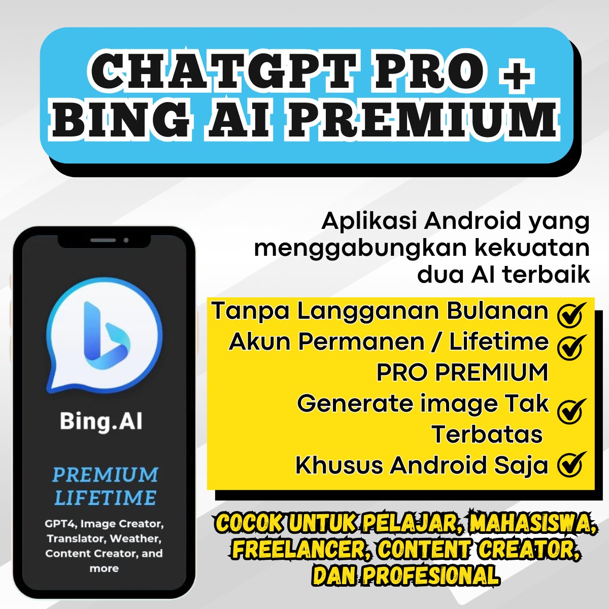compComp99's tweet image. 🚀 Maksimalkan produktivitas dengan ChatGPT PRO + Bing AI Premium!
✅ Tanpa langganan bulanan
✅ Akun permanen (lifetime)
✅ Generate image tanpa batas
✅ PRO PREMIUM hanya untuk Android
👉 Miliki sekarang: jago-digital.com/jagodigital99/…
#ChatGPTPro #BingAIPremium #AIAndroid