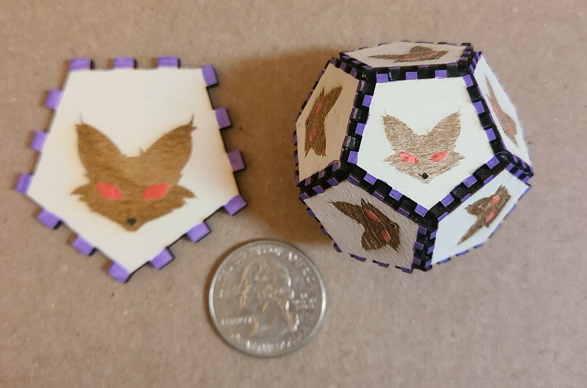 Thi_Avatar_VT's tweet image. TFW you didn&apos;t triple check the dimensions of the pattern you generated (left). But reducing it 50% after the first set cutout gets it about the size you wanted (right). Quarter for scale.
#lasercut #xtools
