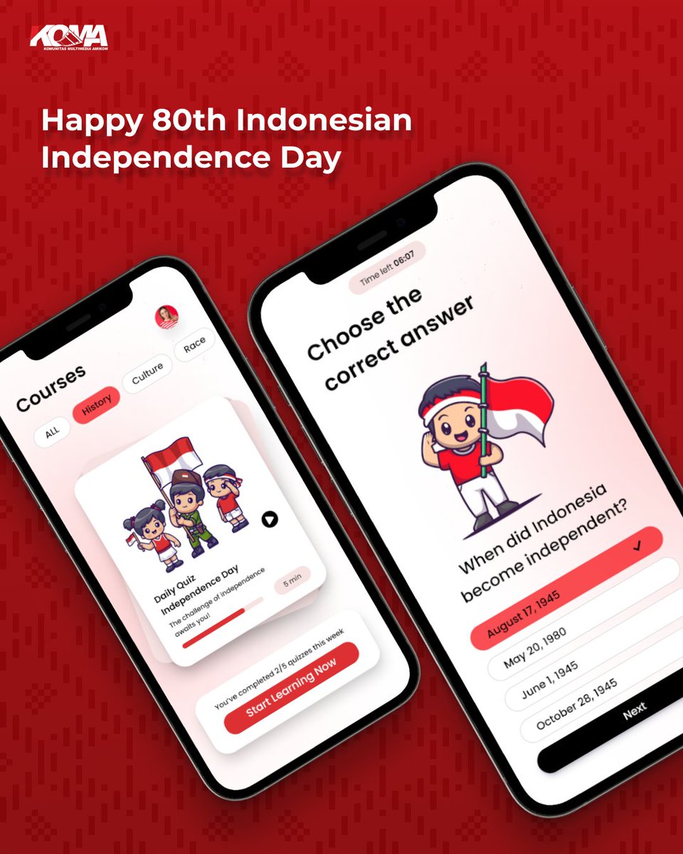 80 tahun yang lalu bendera merah putih pertama kali dikibarkan, dimana menjadi tanda bahwa indonesia telah berhasil meraih kemerdekaan. Merah artinya berani putih artinya suci, yang juga mengambarkan keberanian dan ketulusan hati dari pahlawan untuk meraih Kemerdekaan Indonesia.