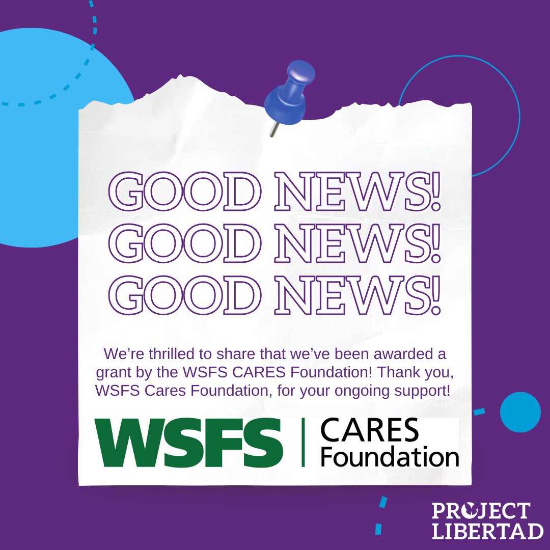Good news! 🎉 Project Libertad received a grant from the WSFS CARES Foundation!

Thank you <a href="/WSFS/">WSFS Bank</a> for helping us keep supporting immigrant youth and families. 💛 #WSFSCares #ProjectLibertad #CommunityImpact
