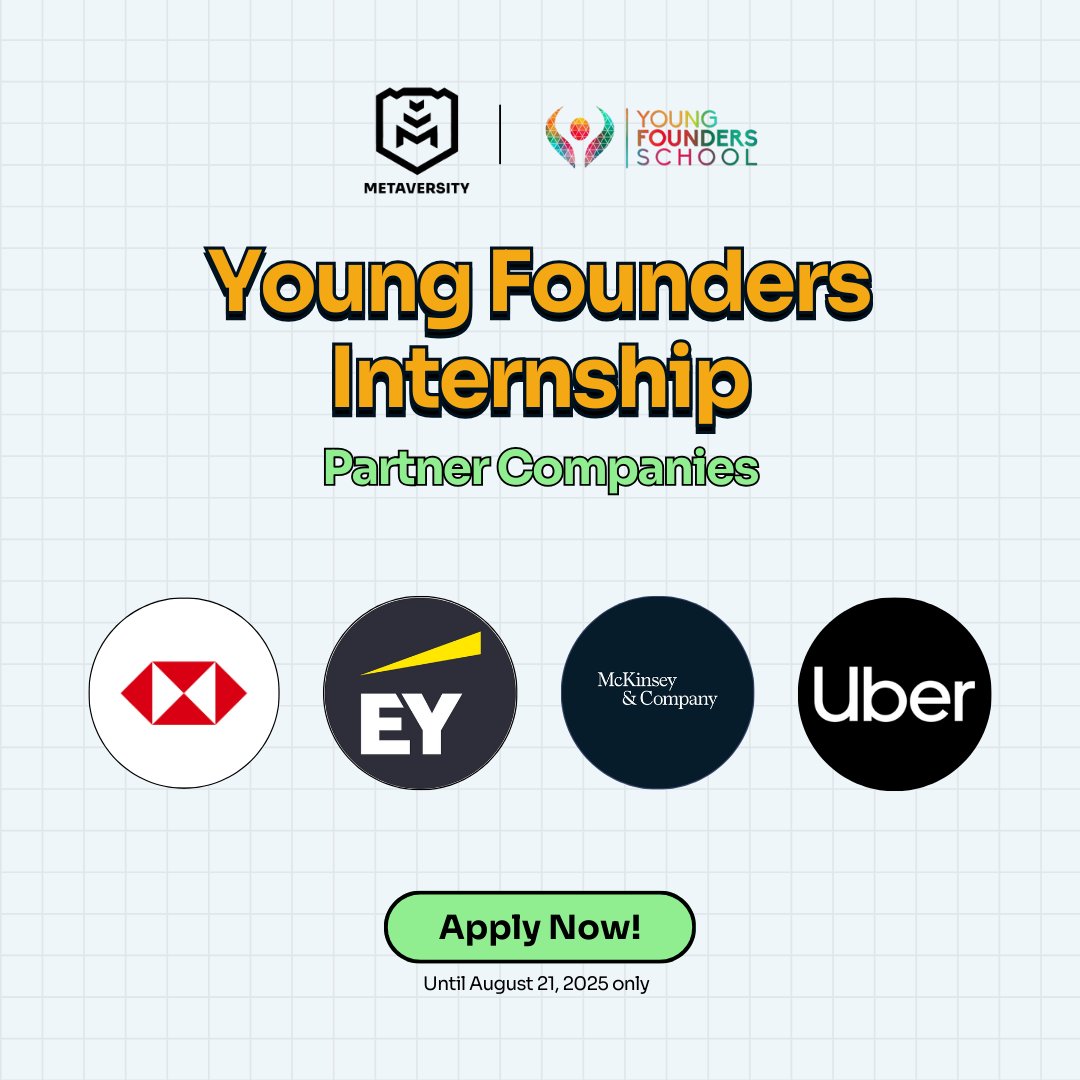 Not every high schooler gets coached by global professionals. 😦

Join mentors from Uber, McKinsey, HSBC Asset Management, Ernst &amp; Young and more as they guide you through a global internship project.

Apply now at the Young Founders x Metaversity Internship now at