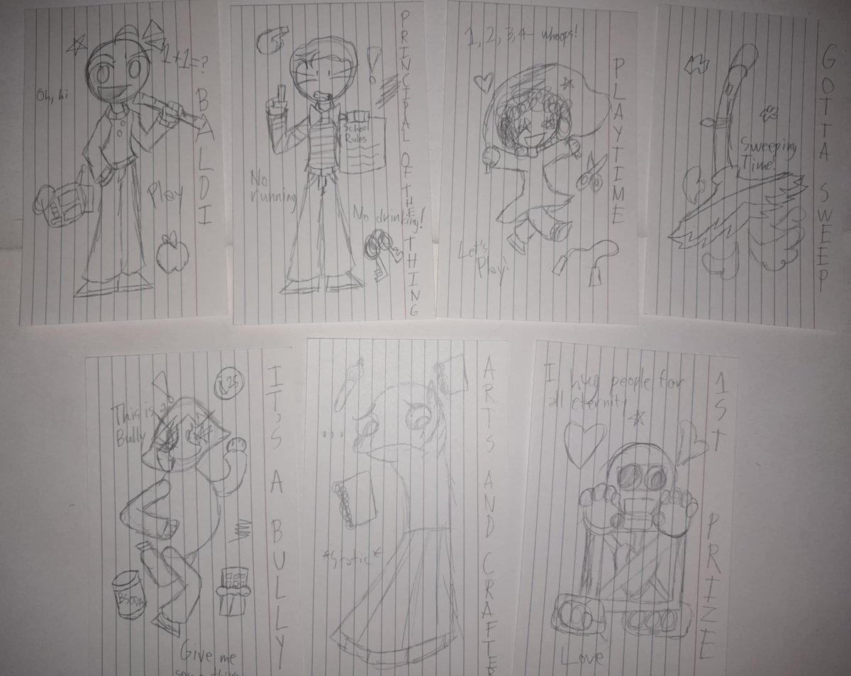 VBLuckyNumber12's tweet photo. Baldi's Basics Character Cards
#BaldisBasics
#BaldisBasicsPlus
#BBIEAL
#Baldi
#PrincipaloftheThing
#Playtime
#GottaSweep
#ItsABully
#FirstPrize
#CloudyCopter
#Chalkles
#Beans
#MrsPomp
#TheTest
#Johnny
#DrReflex
#Students
#Placeface
#BBIEALNull
#Badsum
#BladderBBIEAL https://t.co/Bs90msfCjW