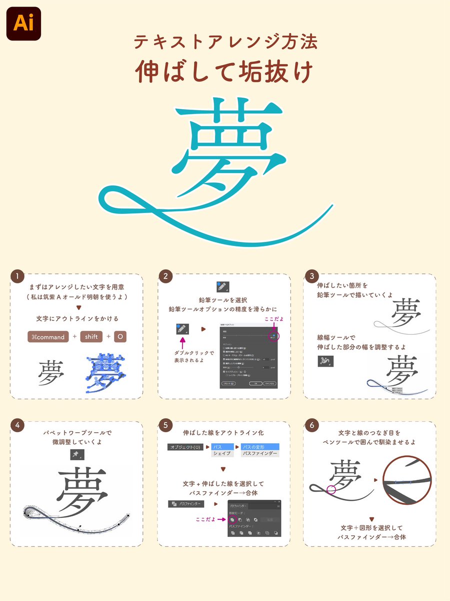 yukamaru_design's tweet image. 先端を伸ばすだけで
テキスト垢抜けTIPS📕

#AdobeIllustrator  #Illustrator