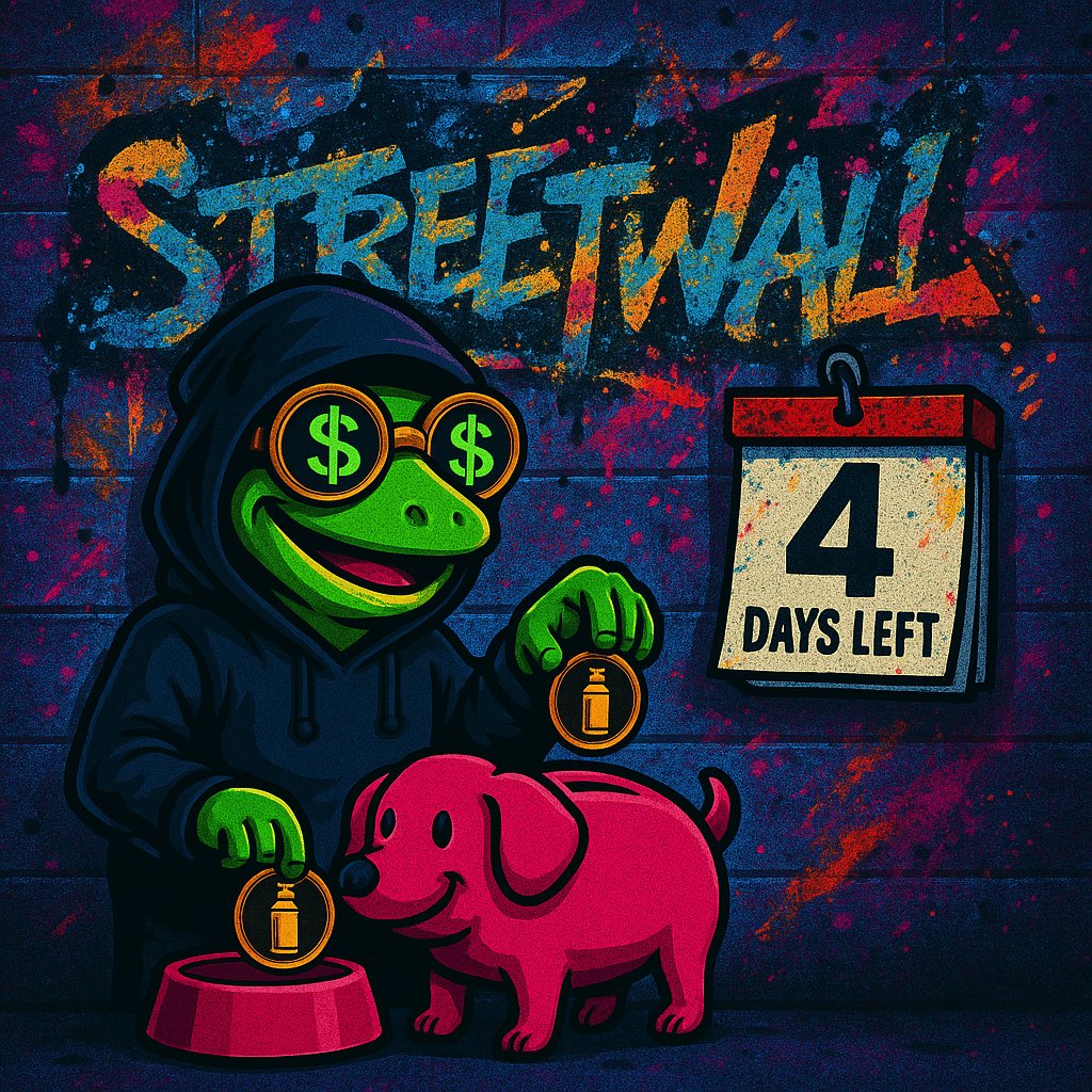 ⚡️ 4 days to go ⚡️
The $STWL presale is almost here.
Be ready. 🎨💰

#STWL #CryptoPresale #StreetWall #Memecoin #TokenLaunch #ICO