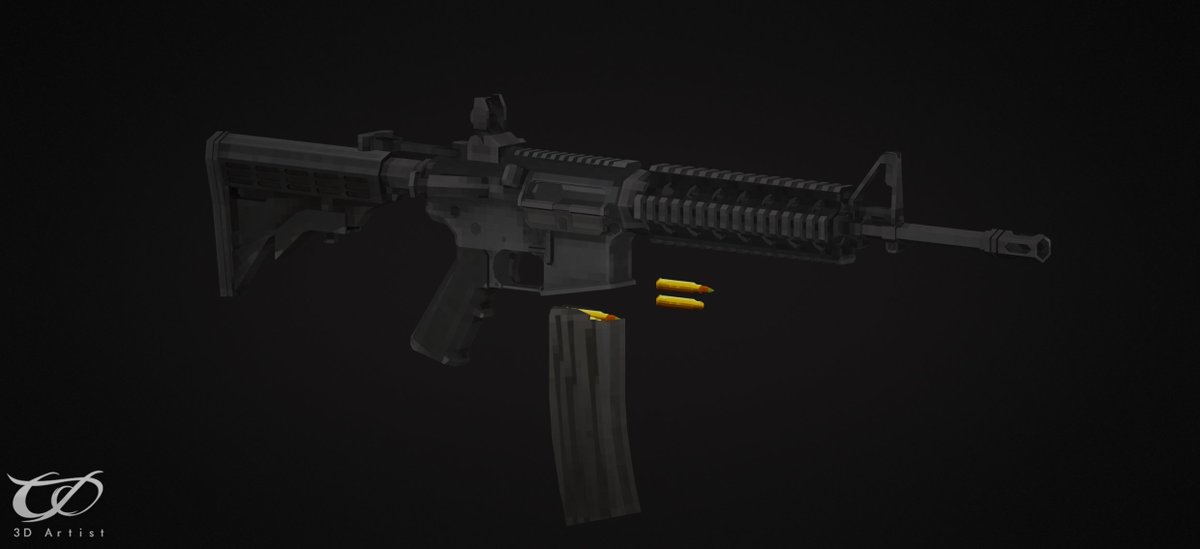 Retro/PSX Stylized M4 Assault Rifle
Created using substance painter and blender. 
#ROBLOX #RobloxDev #gamedev