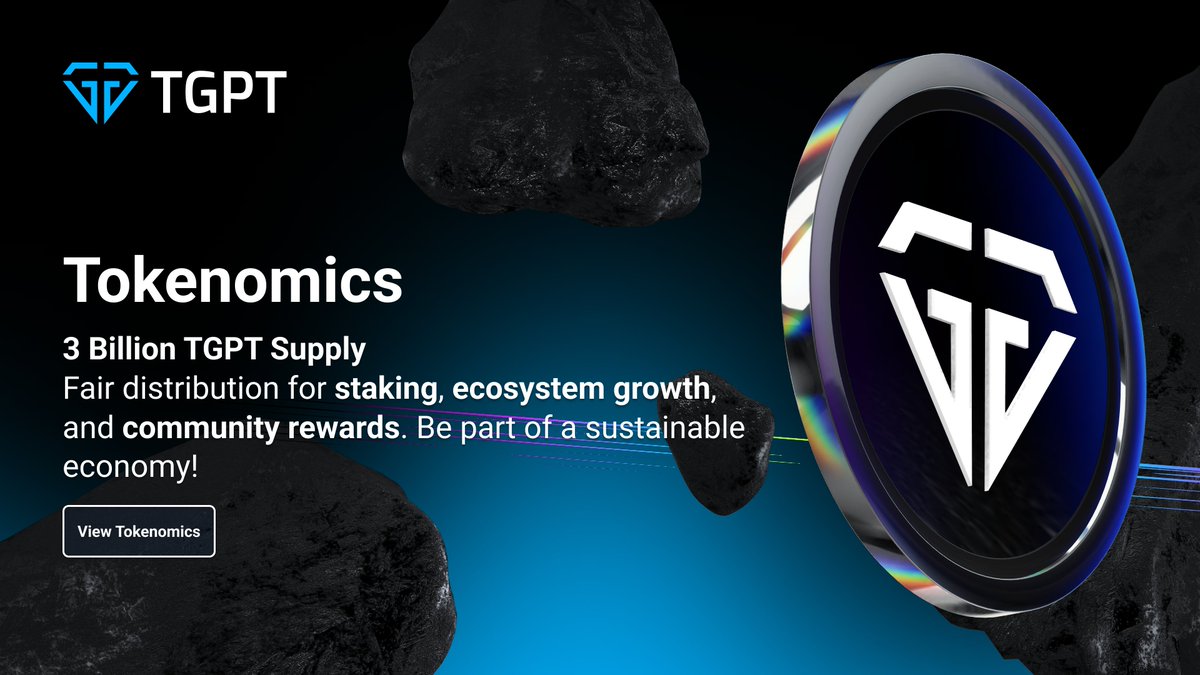 TGPT_Official's tweet image. ⭐ TGPT Tokenomics Unveiled! 🚀
We’re excited to introduce the foundation of a sustainable economy with TGPT:
💎 3B Supply – fairly distributed for long-term growth
💎 Fair Allocation – staking, ecosystem dev &amp; community rewards
💎 Sustainability – built for stability &amp; real…