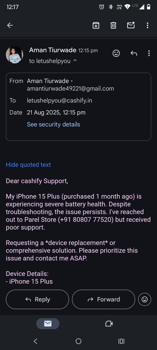 AmmanT2000's tweet photo. @Cashify_  teckit No - 755758437952

@Cashify_  e-mail sent along with invoice details videos photos kindly take High priority escalation action @Cashify_ contact me 8070473384 https://t.co/z9ekBZOOuv