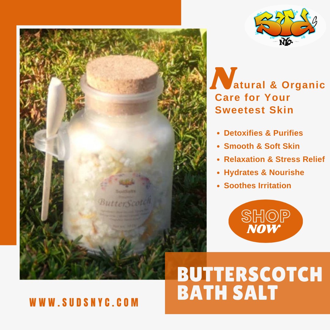 therealsudsnyc's tweet image. Elevate your bath to a spa experience with our Butter Scotch Bath Salt 🌿✨. Natural ingredients detoxify, hydrate &amp;amp; calm for silky-soft skin. 

Shop 👉 sudsnyc.com

#BathSalt #Relaxation #SelfCare #Wellness
