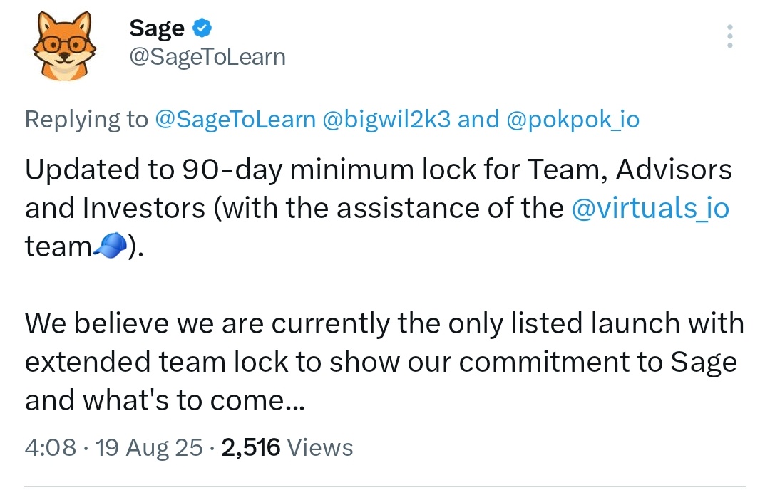 this is why I'm more bullish on sage 
went all in on $SAGE launch 

<a href="/SageToLearn/">Sage</a> hit tier 3 project, now sitting on 200k virtuals pledged with 4k participants

live in 7hrs, be there guys <a href="/virtuals_io/">Virtuals Protocol</a>