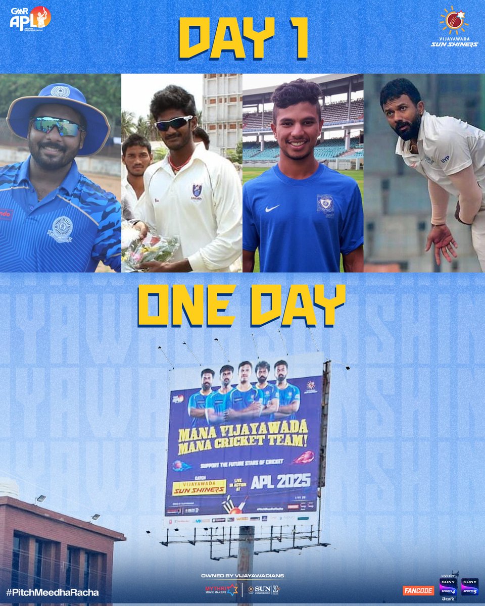 Our Sunshiners have come a long way, and now it is time to aim for the glory ✨💪🏻

We take on the #BhimavaramBulls in the eliminator today.

Catch us live on Fancode App, Sony Sports 4 &amp; Sony Sports 5 from 1.30 PM onwards.

#PitchMeedhaRacha 🏏

<a href="/vjasunshiners/">Vijayawada Sun Shiners</a> <a href="/MythriOfficial/">Mythri Movie Makers</a>