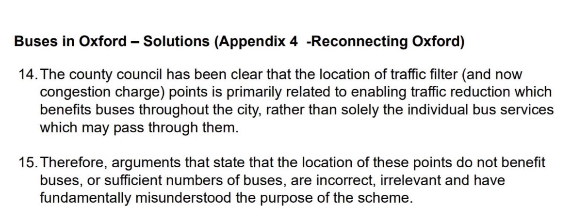 This response to objection from anti-cycling car lobbyists in Oxford in the latest Congestion Charge consultation is just perfect 👌 

Basically putting them on notice that nobody is buying their obviously bad faith arguments that filters are bad for buses. 😁