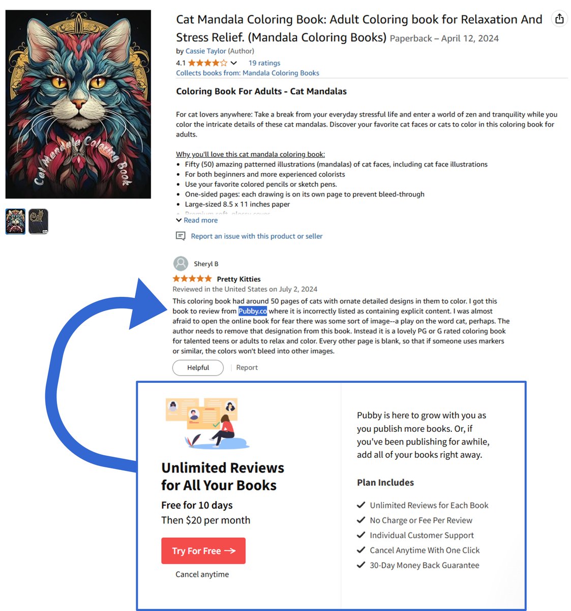 AliciaDWeller's tweet photo. This is why I no longer trust customers reviews on @Amazon. Authors can pay $20 a month for a "readers program" plan that includes unlimited "free" reviews on each book, even on coloring books (LOL) published through @AmazonKDP #amazonkdp #selfpublishing https://t.co/td4AsS26KR