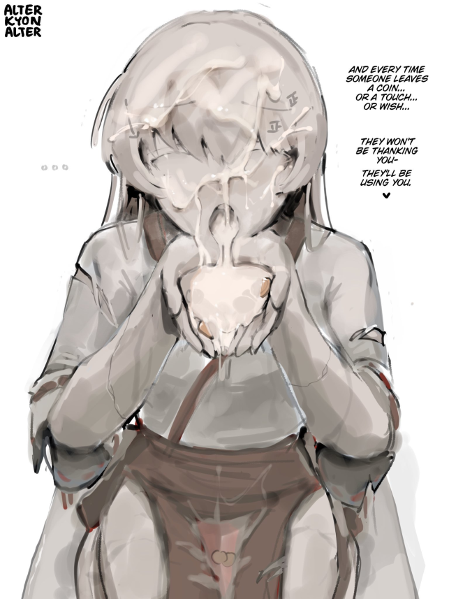 GurglegutCap's tweet photo. Marine went on a jog and saw @StatueOfMitsuru looking a bit dry. She gave the broken statue a new coat of cum before writing something down.

"Least ya look good with cum covering your face... Hope ya don't last much longer"

Before kicking a few loose bits from the statue's base https://t.co/tArOxmTgkw
